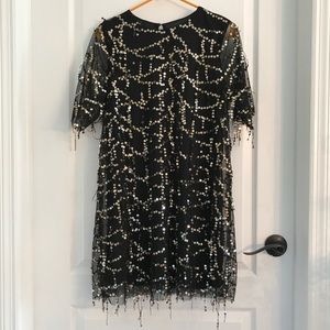 NWOT Zara Sequin Fringe Shift Dress